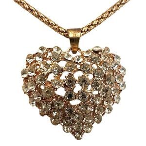 Good tone rhinestone heart long pendant necklace